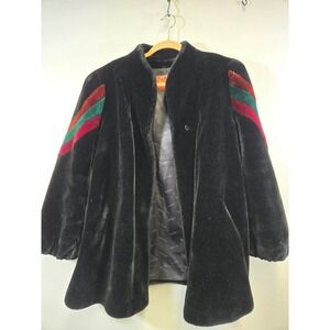 Sasson Vintage 80s Borgazia Faux Fur Striped Glam Coat Black L